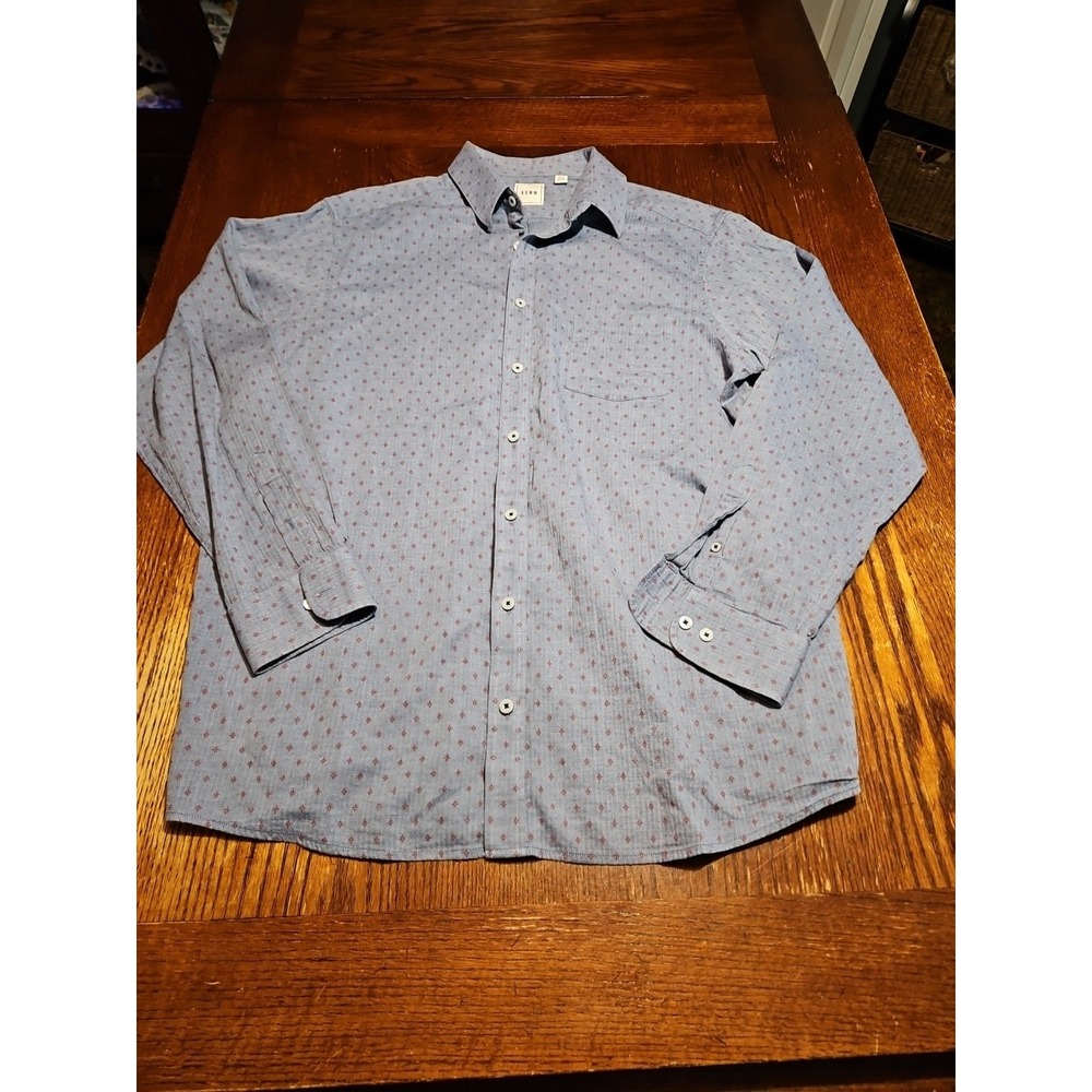 ROWM Men's Long Sleeve Button Down Shirt Blue Herringbone Size XLT (A717)